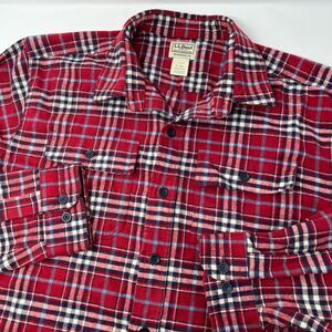 LL Bean Flannel Long Sleeve Button Shirt Mens XL Red Plaid‎ Heavyweight Cotton